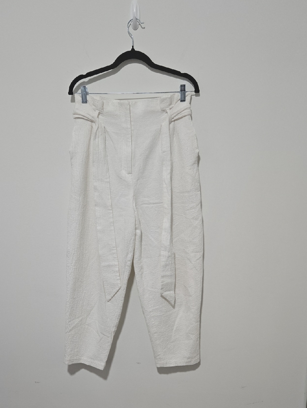 Lost + Wander Cream High-Waist Paperbag Ankle Pants with Tie